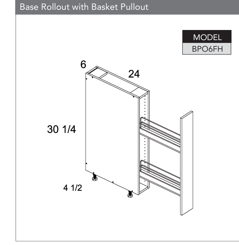 BPO6FH - Full Height One Door Bases with Accessory Pullout product diagram