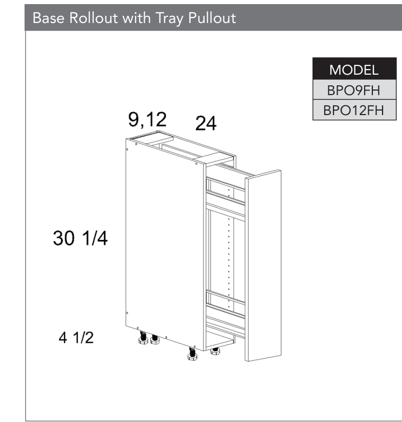 BPO12FH - Full Height One Door Bases with Accessory Pullout product diagram