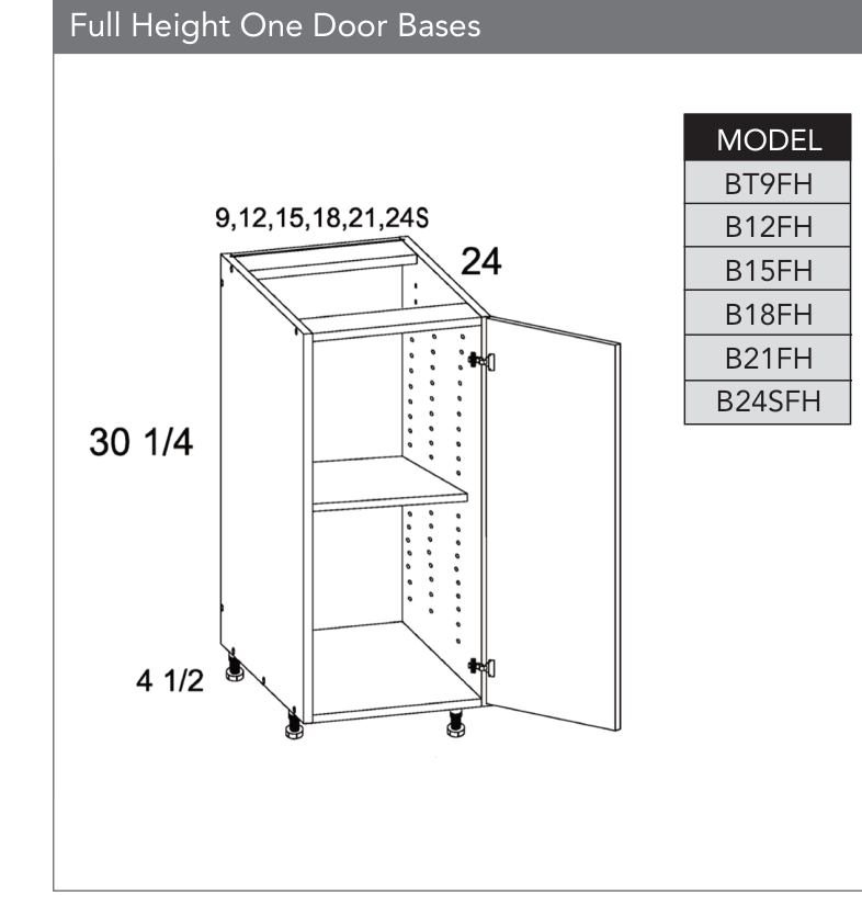 B24SFH - Full Height One Door Base Cabinet product diagram