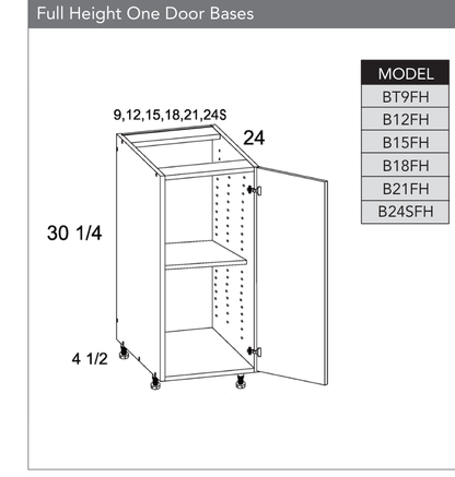 B24SFH - Full Height One Door Base Cabinet product diagram