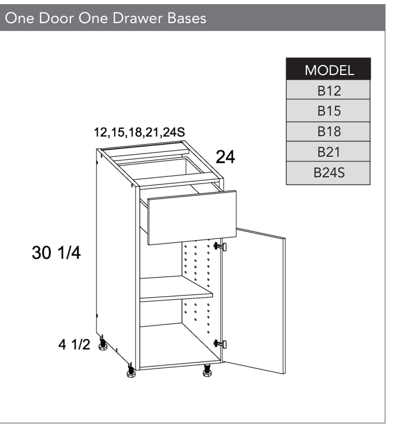 B24S - One Door One Drawer Base Cabinet product diagram