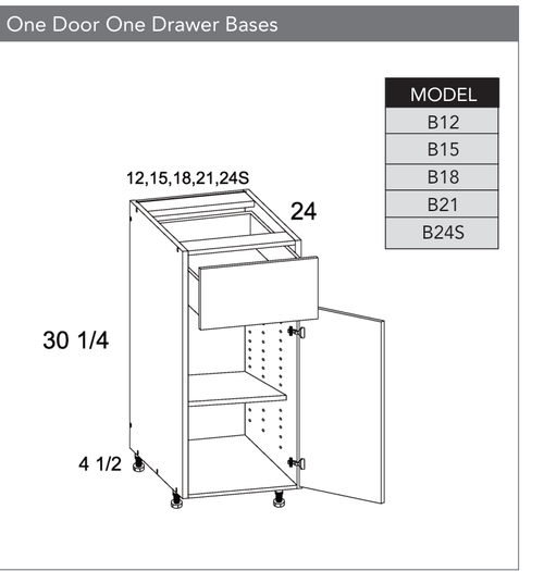 Frameless B24S - One Door One Drawer Base Cabinet - B24S-PGW