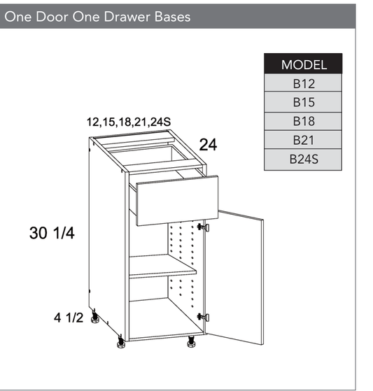 B24S - One Door One Drawer Base Cabinet product diagram