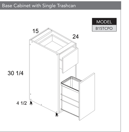 B15TCPO - One Door One Drawer Base Cabinet with Accessory Pullout product diagram