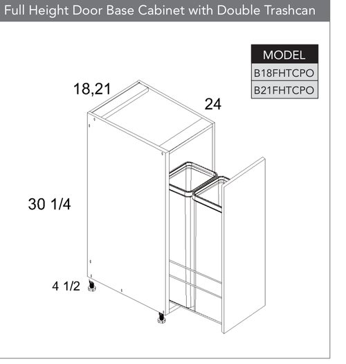 Frameless B21FHTCPO - Full Height One Door Bases with Accessory Pullout - B21FHTCPO-PGW