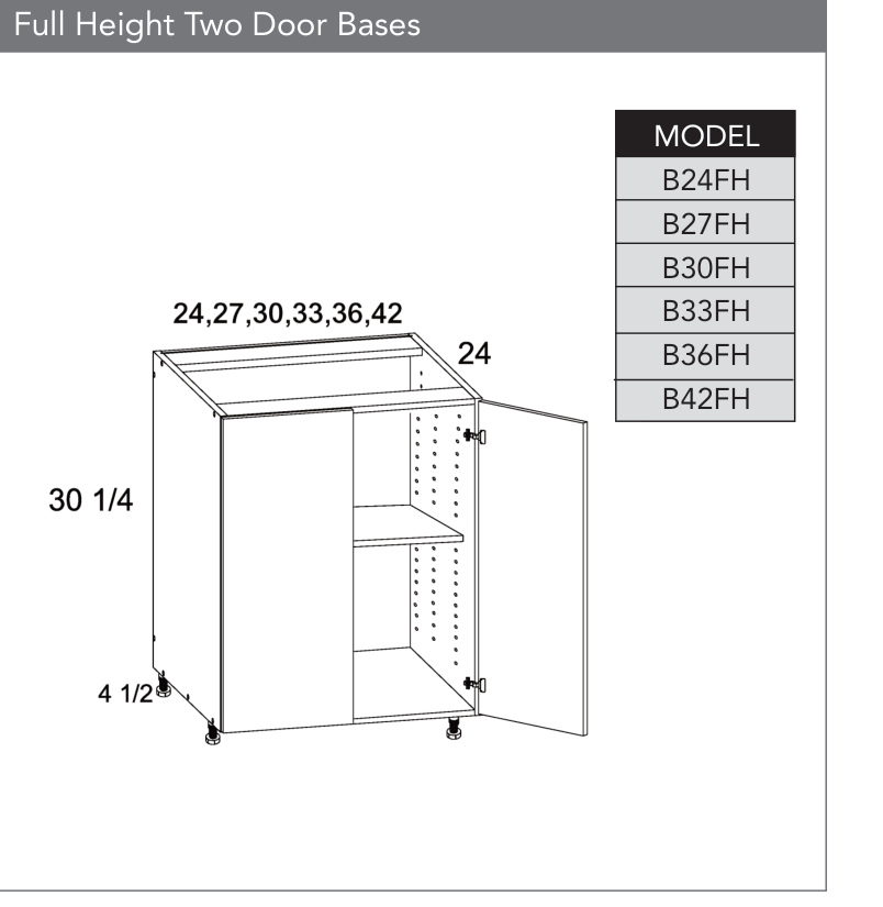 B42FH - Full Height Two Door Base Cabinet product diagram