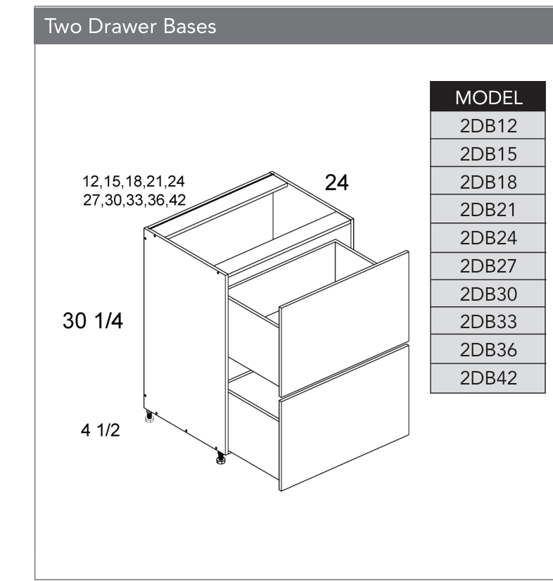2DB42 - Two Drawer Base Cabinet product diagram