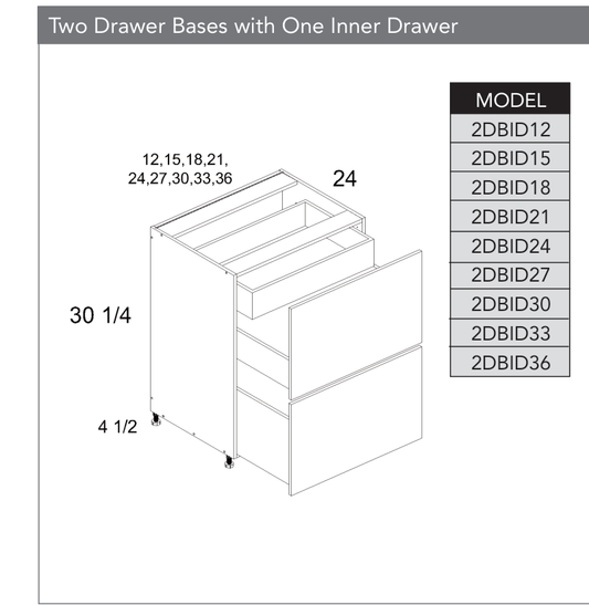 2DBID36 - Two Drawer Base Cabinet with One Inner Drawer product diagram