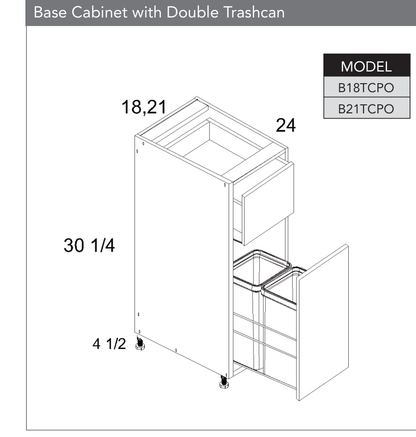 B21TCPO - One Door One Drawer Base Cabinet with Accessory Pullout product diagram