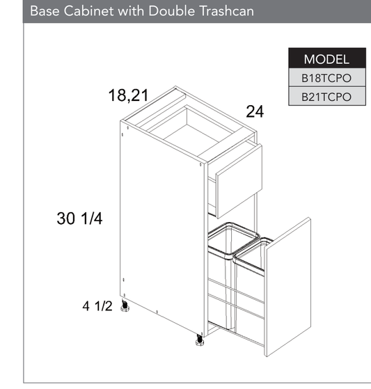 B21TCPO - One Door One Drawer Base Cabinet with Accessory Pullout product diagram