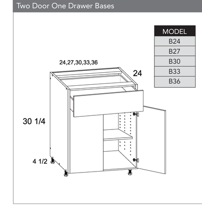 B36 - Two Door One Drawer Base Cabinet product diagram