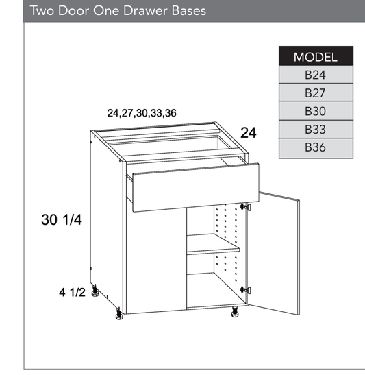 B36 - Two Door One Drawer Base Cabinet product diagram