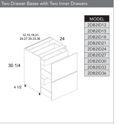 2DB2ID36 - Two Drawer Base Cabinet with One Inner Drawer product diagram