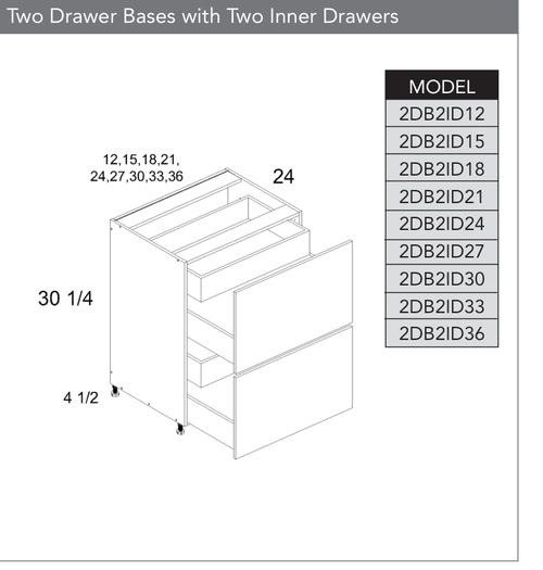 Frameless 2DB2ID36 - Two Drawer Base Cabinet with One Inner Drawer - 2DB2ID36-PGW