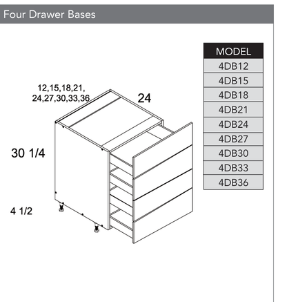 4DB36 - Four Drawer Base Cabinet product diagram