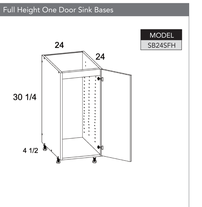 SB24SFH - Full Height One Door Sink Base Cabinet product diagram