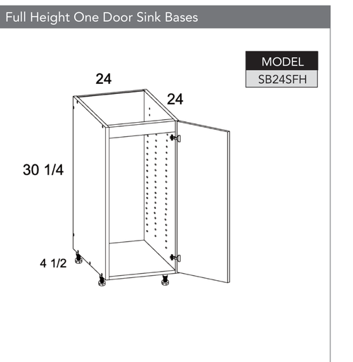 Frameless SB24SFH - Full Height One Door Sink Base Cabinet - SB24SFH-PGW