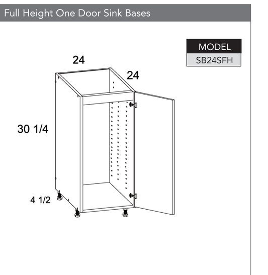 SB24SFH - Full Height One Door Sink Base Cabinet product diagram
