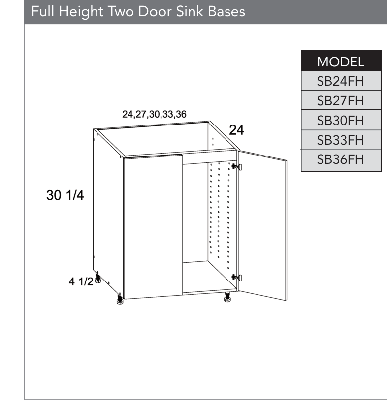 SB36FH - Full Height Two Door Sink Base Cabinet product diagram