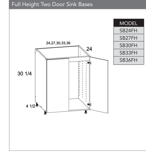 Frameless SB36FH - Full Height Two Door Sink Base Cabinet - SB36FH-PGW