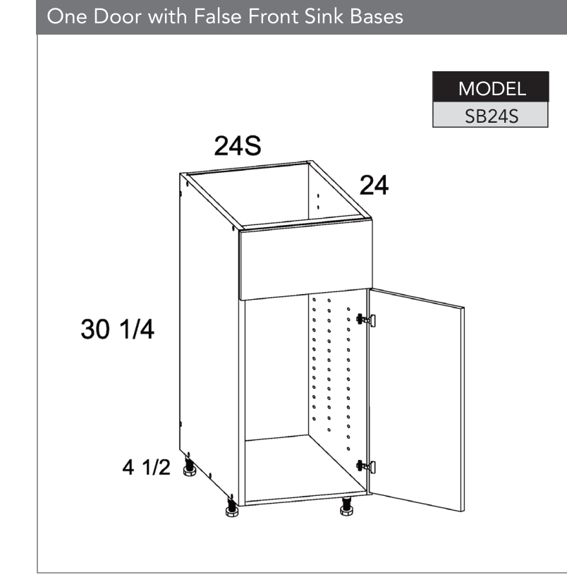 SB24S - Sink Base Cabinet with False Front and One Door product diagram