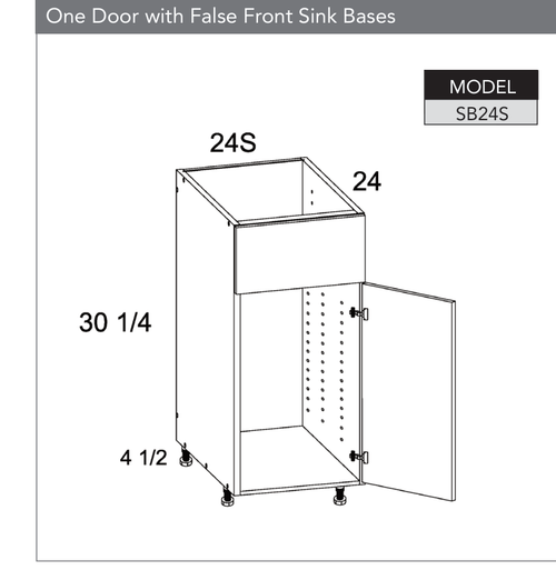 Frameless SB24S - Sink Base Cabinet with False Front and One Door - SB24S-PGW