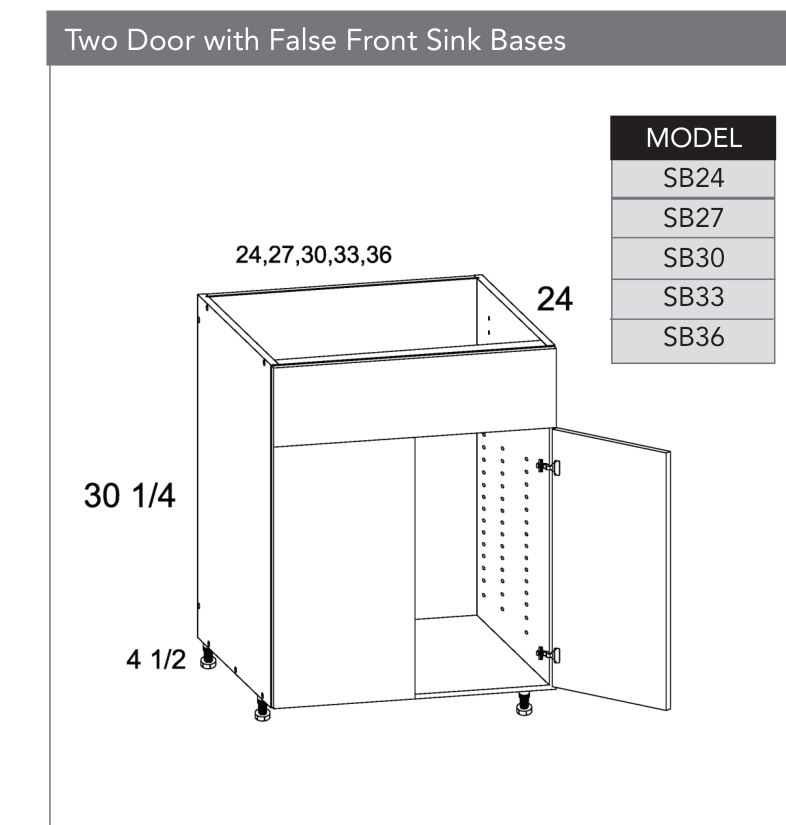 SB36 - Sink Base Cabinet with False Front and Two Doors product diagram