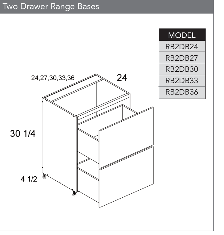 RB2DB36 - Two Drawer Range Base Cabinet product diagram