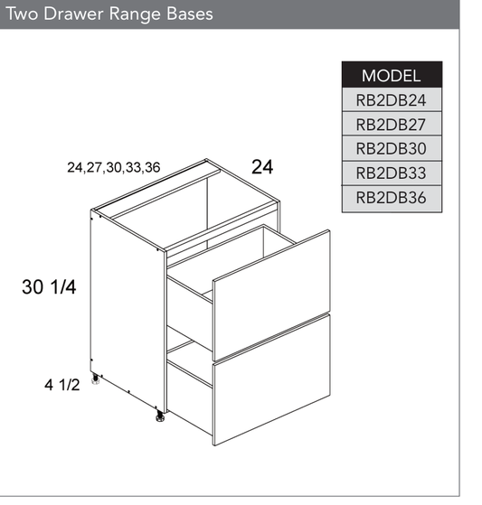 RB2DB36 - Two Drawer Range Base Cabinet product diagram