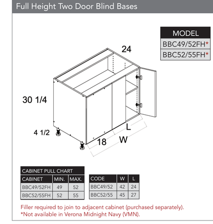 BBC52/55FH - Full Height Two Door Blind Base Cabinet product diagram