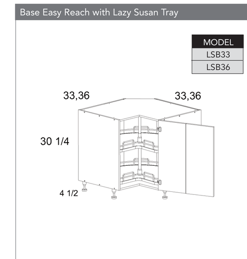 Frameless LSB33 - Base Easy Reach Cabinet with Lazy Susan - LSB33-TWP