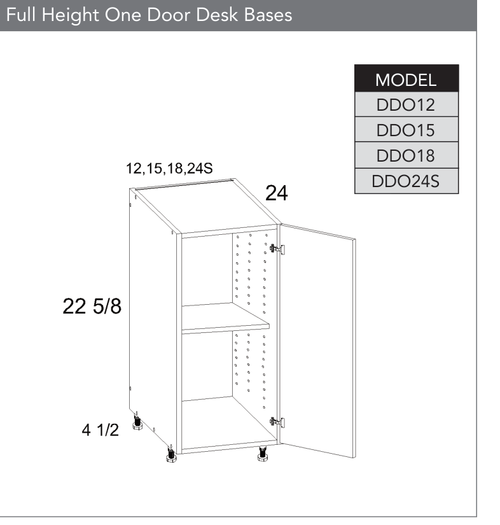 Frameless DDO24S - One Door Desk Base Cabinet - DDO24S-PGW