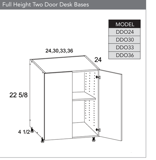 Frameless DDO36 - Two Door Desk Base Cabinet - DDO36-PGW