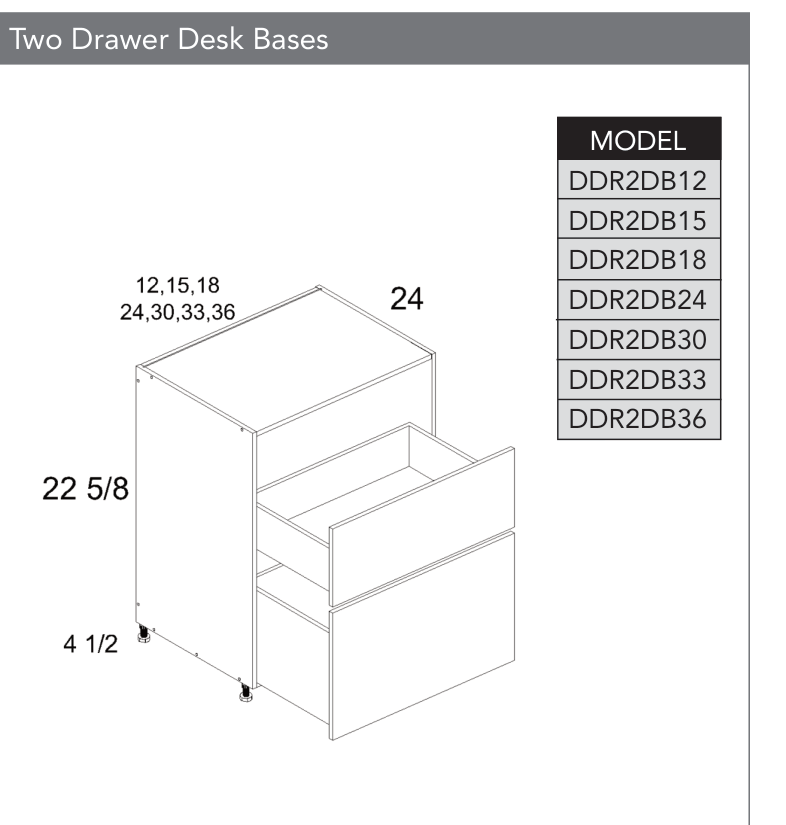 DDR2DB36 - Two Drawer Desk Base Cabinet product diagram
