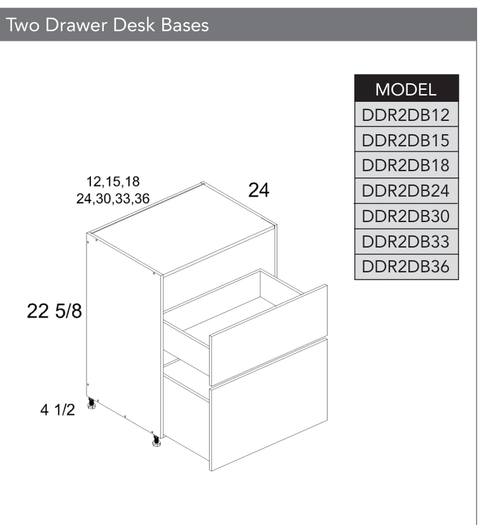 Frameless DDR2DB36 - Two Drawer Desk Base Cabinet - DDR2DB36-PGW