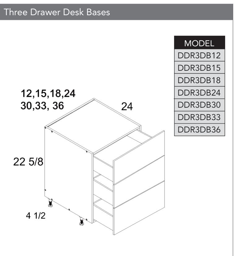 DDR3DB36 - Three Drawer Desk Bases (Continued) product diagram