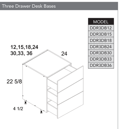 DDR3DB36 - Three Drawer Desk Bases (Continued) product diagram