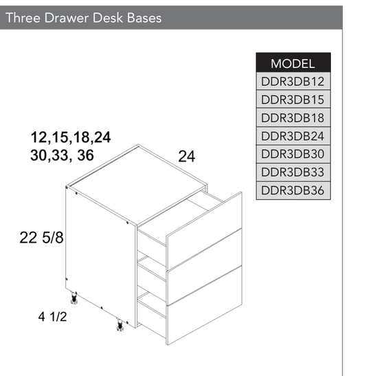 DDR3DB36 - Three Drawer Desk Bases (Continued) product diagram