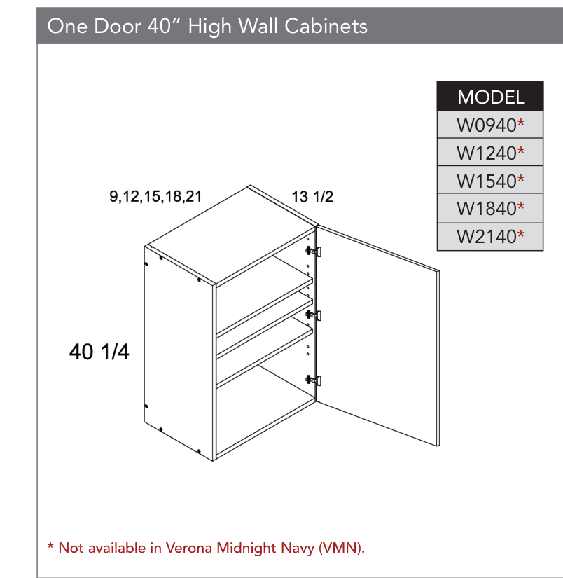 W2140 - 40" High Wall Cabinet product diagram