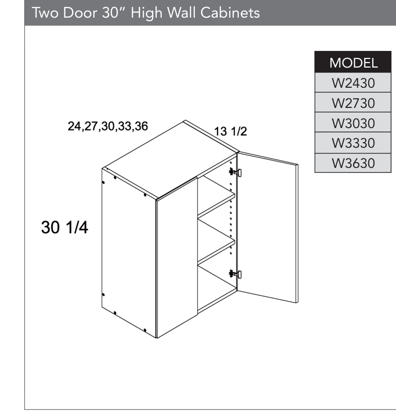 W3630 - 30" High Wall Cabinet product diagram