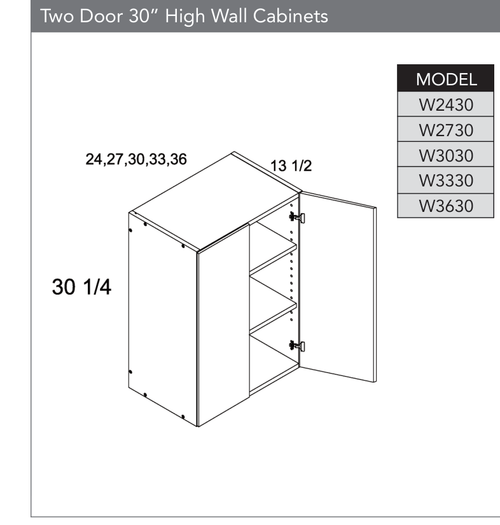 Frameless W3630 - 30" High Wall Cabinet - W3630-PGW
