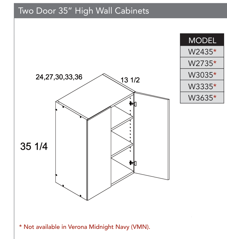W3635 - 35" High Wall Cabinets (Continued) product diagram