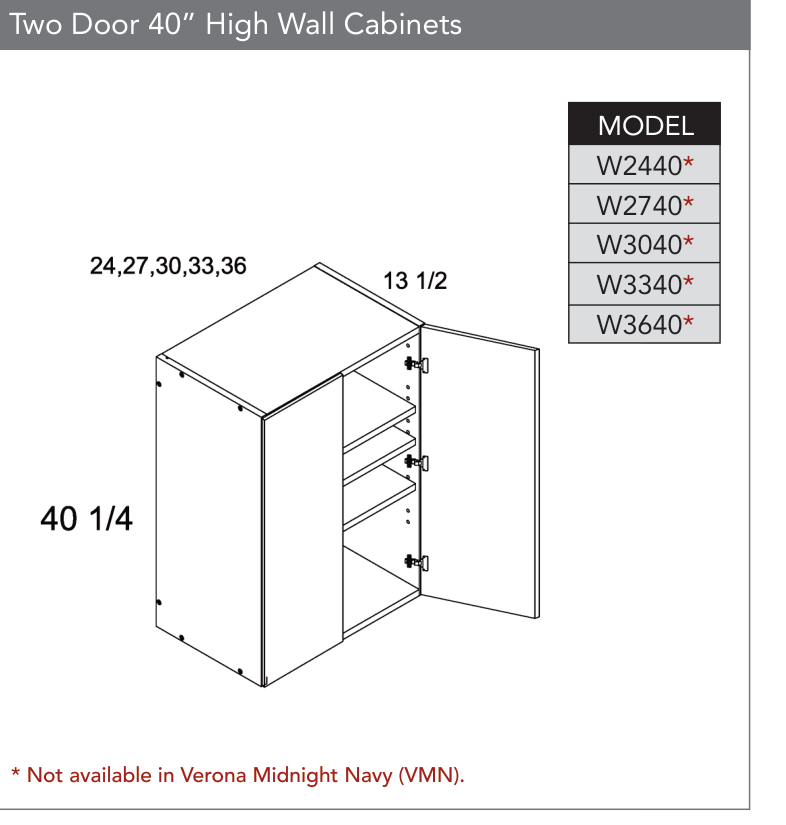 W3640 - 40" High Wall Cabinet product diagram