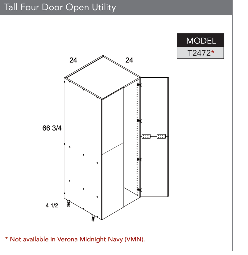 T2472 - Tall Four Door Open Utility Cabinet product diagram