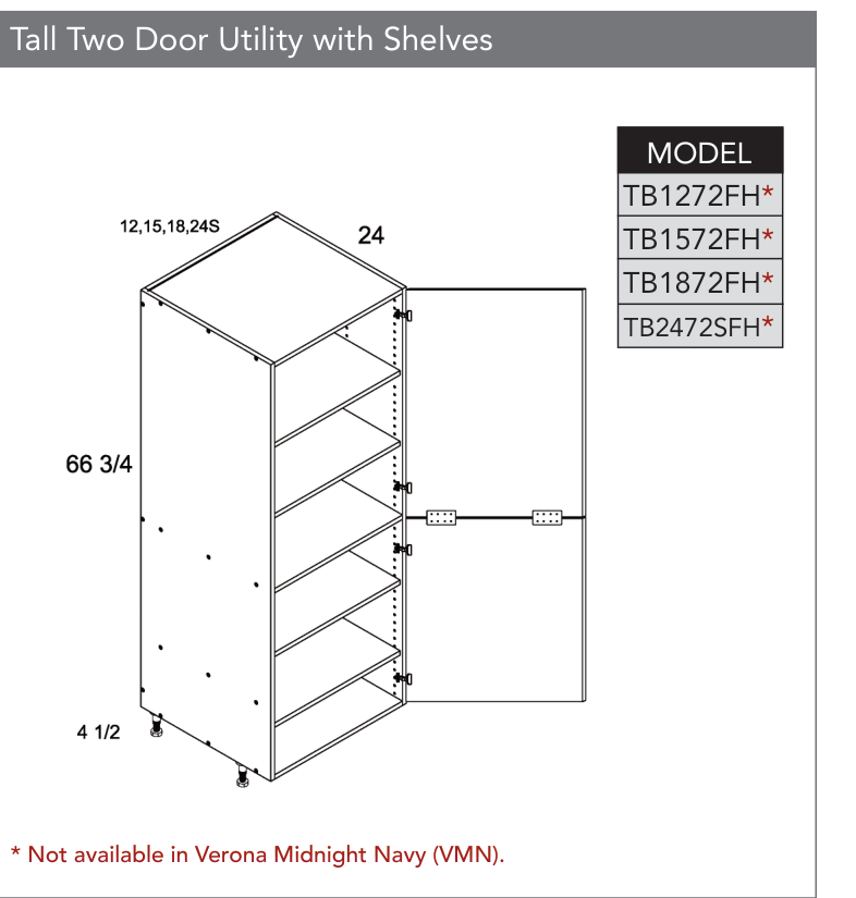 TB2472SFH - Tall Two Door Utility Cabinets with Shelves product diagram