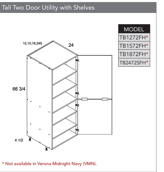 TB2472SFH - Tall Two Door Utility Cabinets with Shelves product diagram