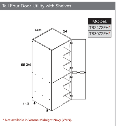 TB3072FH - Tall Four Door Utility Cabinets with Shelves product diagram