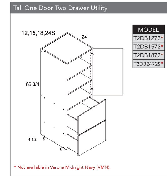T2DB2472S - Tall One Door Two Drawer Utility Cabinet product diagram