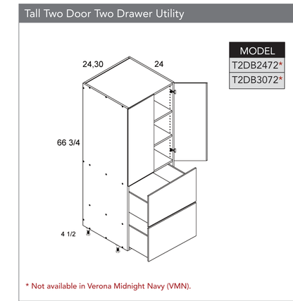 T2DB3072 - Tall One Door Two Drawer Utility Cabinet product diagram