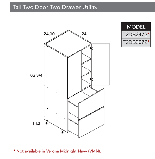 T2DB3072 - Tall One Door Two Drawer Utility Cabinet product diagram